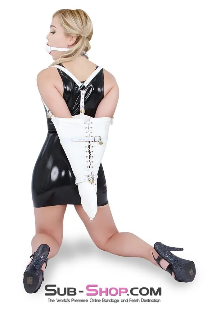6937M      Locked in Innocence Tight White Lacing Armbinder with Locking Straps - MEGA Deal