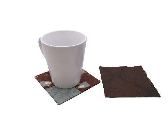 Criss Cross Coasters - Moda Bistro Coffee Cup and Swirl Blue Brown