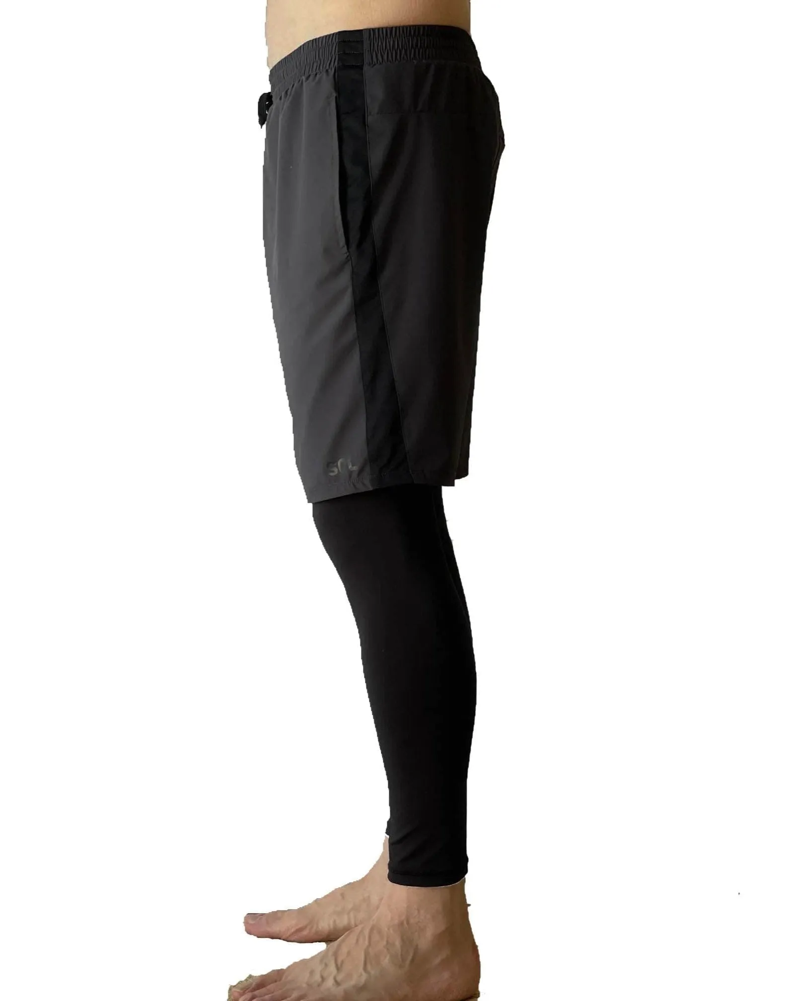 Dark Gray Men's Hybrid Shorts with Black Leggings