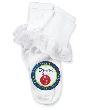 Jefferies Socks Girls White Socks - 2 Pair Pack - 1 Lace & 1 Eyelet