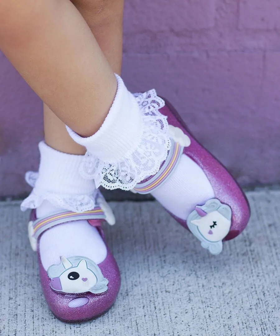 Jefferies Socks Girls White Socks - 2 Pair Pack - 1 Lace & 1 Eyelet