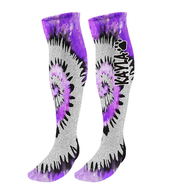 Personalized Paw Print Knee High Socks - Tie Dye Background