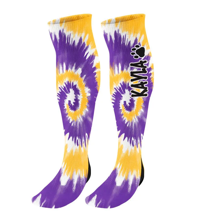 Personalized Paw Print Knee High Socks - Tie Dye Background