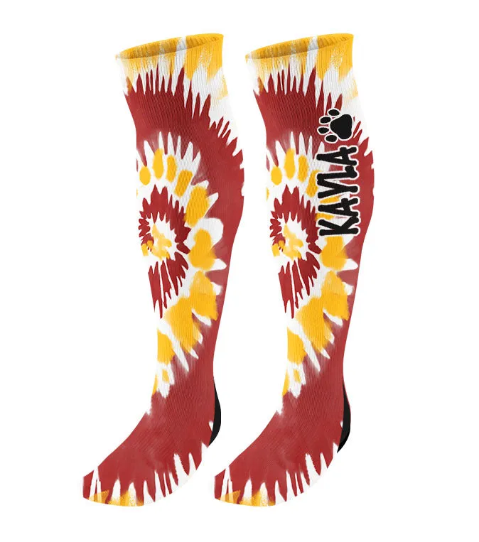 Personalized Paw Print Knee High Socks - Tie Dye Background