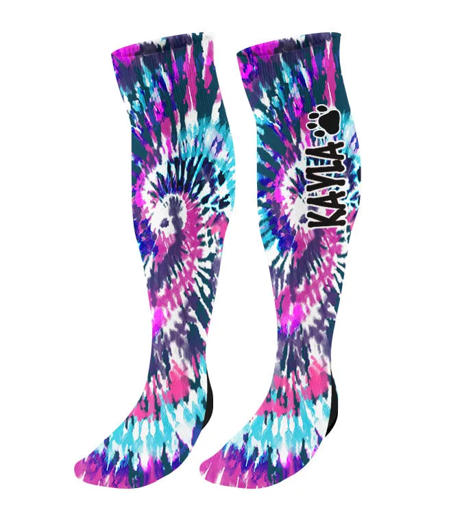 Personalized Paw Print Knee High Socks - Tie Dye Background