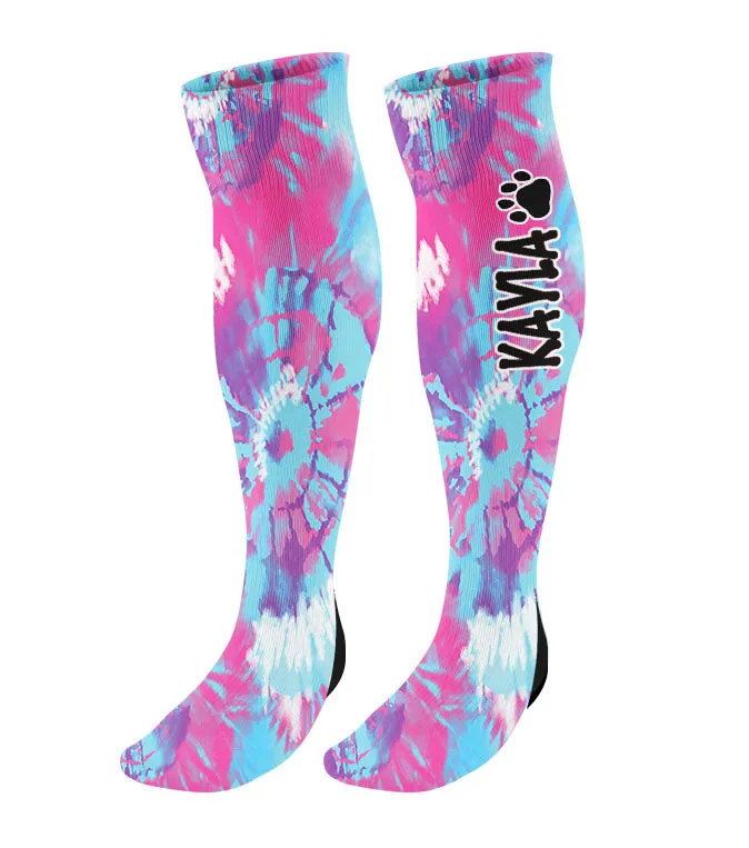 Personalized Paw Print Knee High Socks - Tie Dye Background