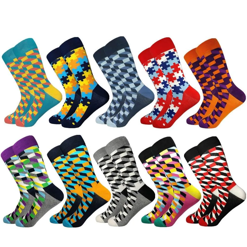 Plaid Design Colourful Happy Comfortable Socks For Men