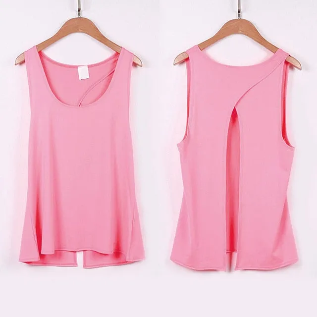 Sexy Women Yoga Vest T-shirt Hollow Back Sports Fitness Tank Top Yoga Running Gym Jogging Vest Tops SMN88