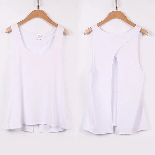 Sexy Women Yoga Vest T-shirt Hollow Back Sports Fitness Tank Top Yoga Running Gym Jogging Vest Tops SMN88