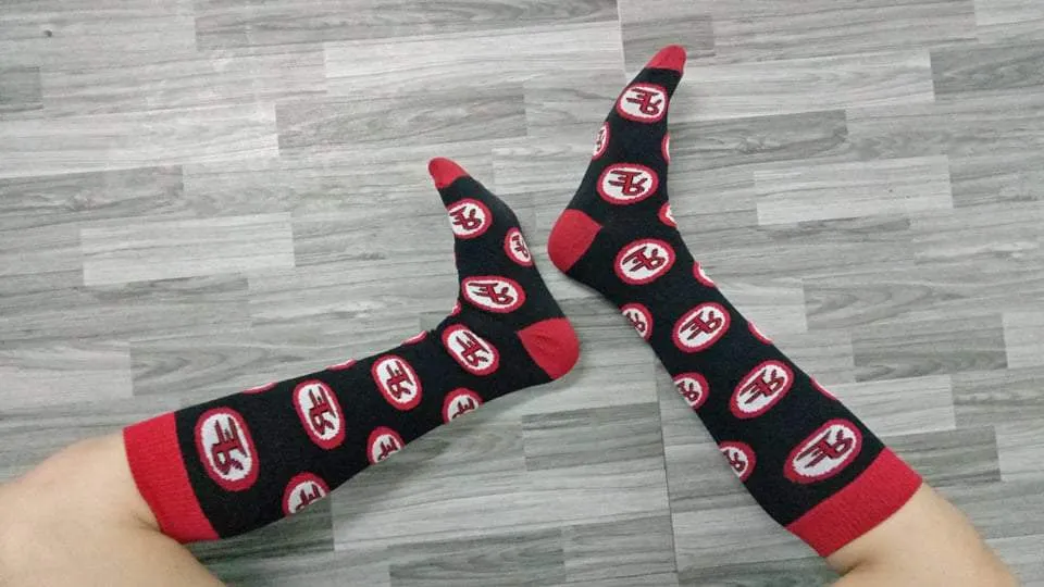 TCK Roy Escosar's Printed Monogram Logo Black & Red Over-Calf Socks  (Available size: S,M,L) - Sold by pair.